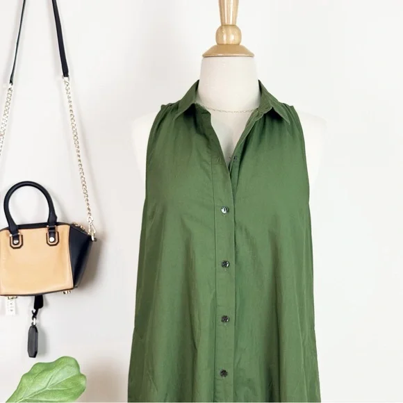 💋Anthropologie Maeve Paola flounce Olive Green Midi Dress - Picture 5 of 11